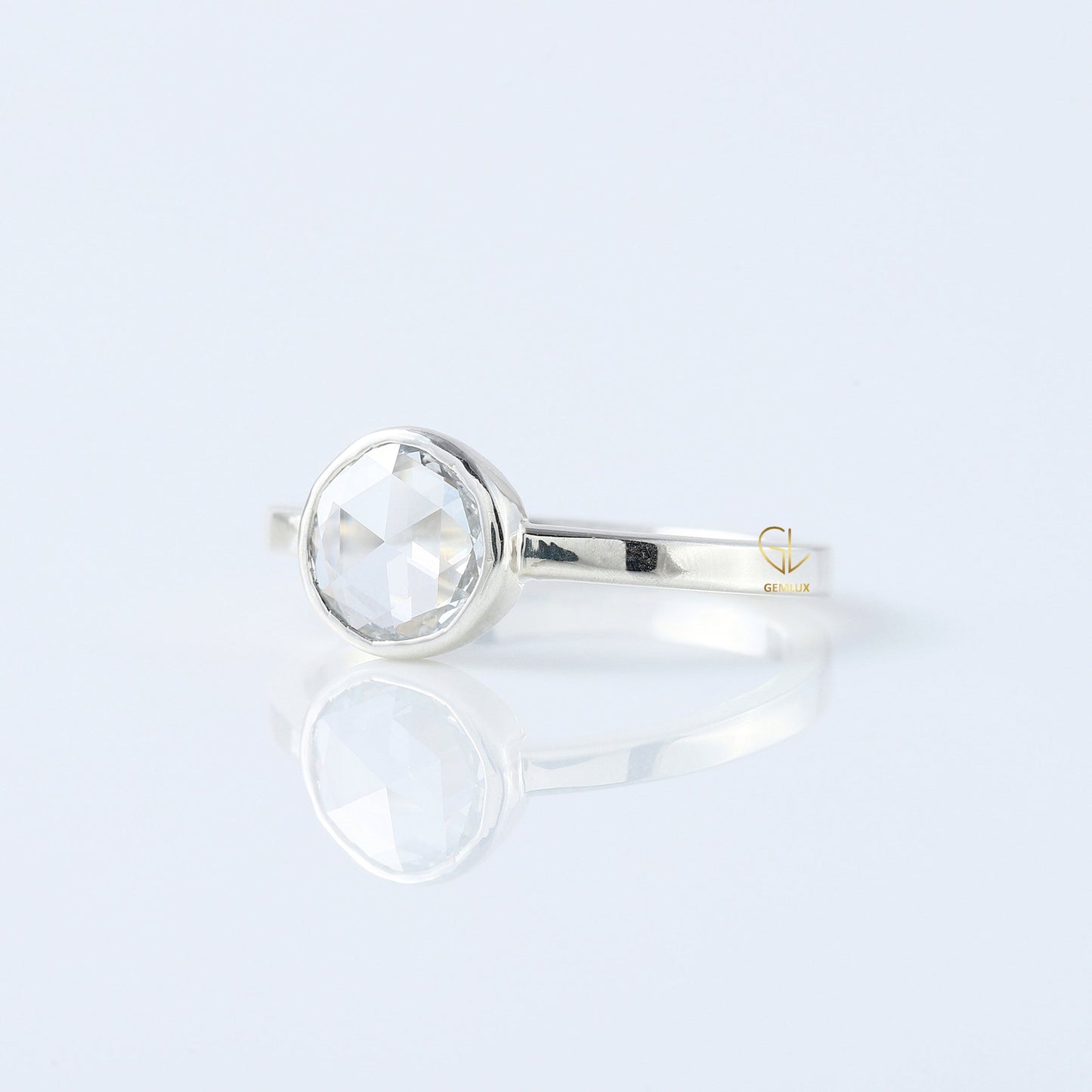 1 Ct Rose Cut Round Diamond Solitaire Ring - Bezel Set