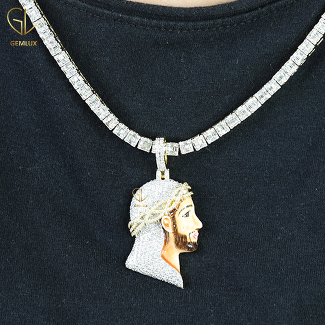 Iced Out Big Cross Crown Jesus Enamel Pendant Mens