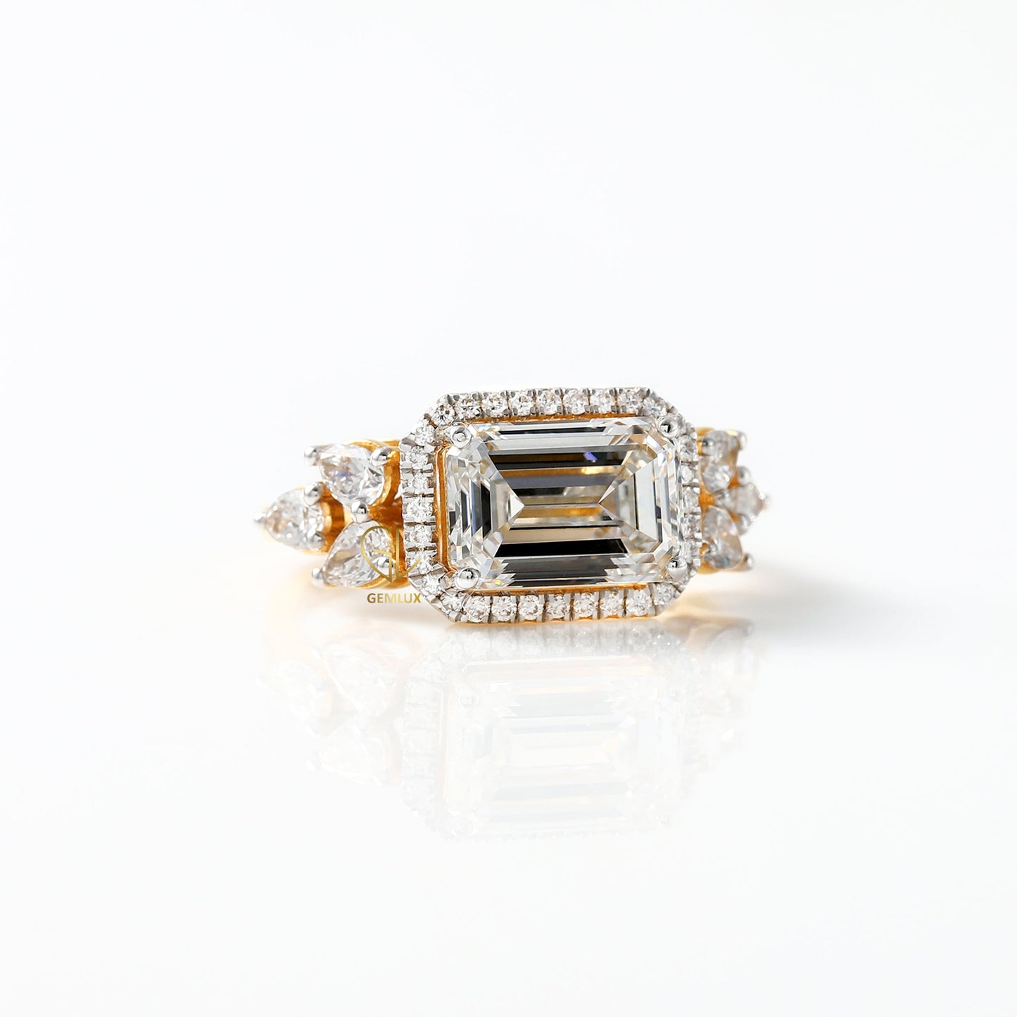3 Ct Emerald Cut Moissanite Halo Engagement Ring