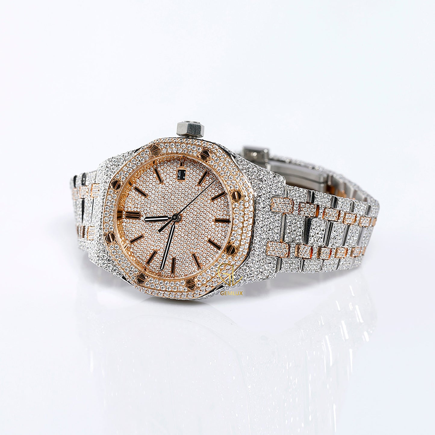 Automatic Movement Two Tone Rose Gold Iced Out VVS Moissanite Watch
