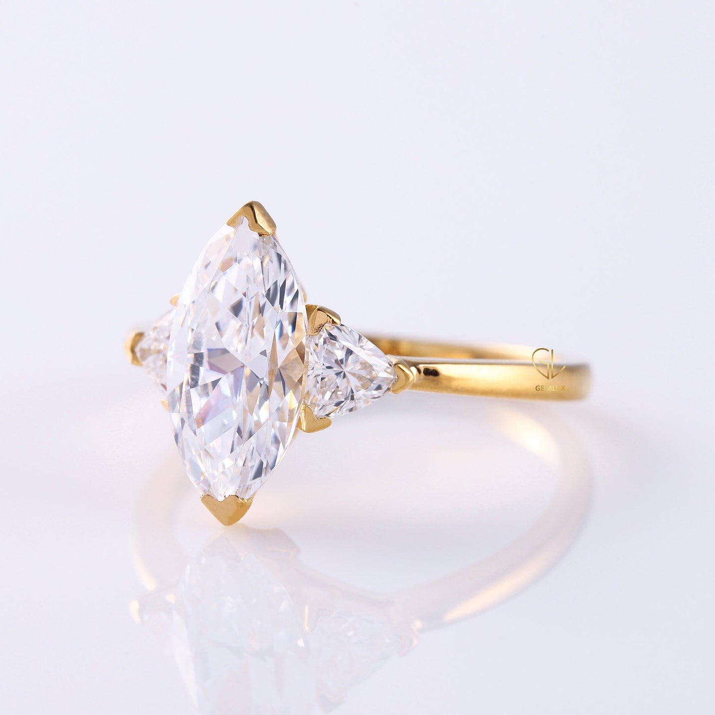 Marquise Cut Lab Grown Diamond Three Stone Engagement Ring