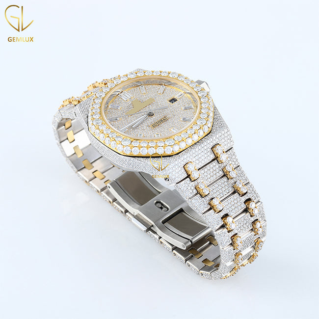 Two Tone Yellow Gold Iced Out Lab Grown Watch For Men