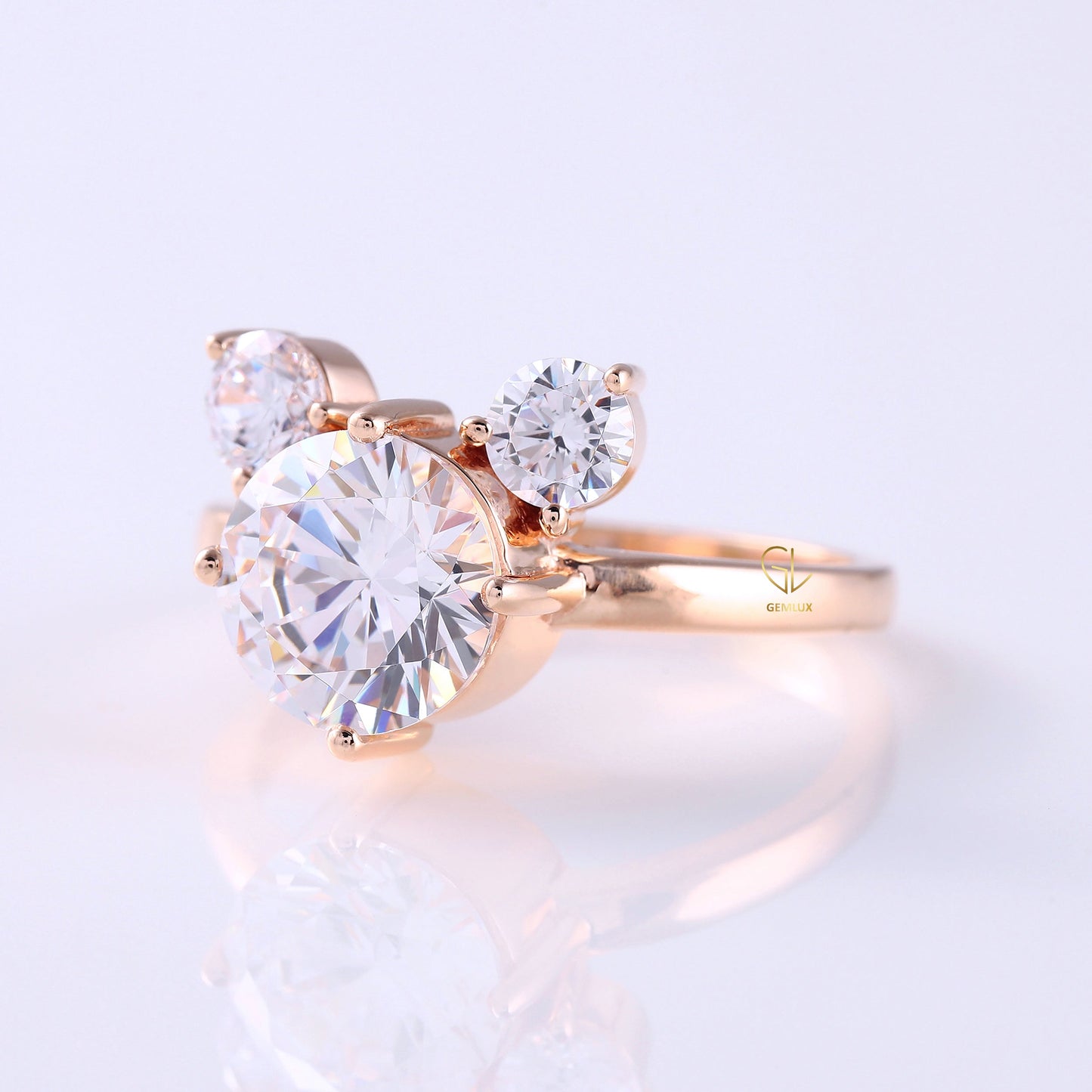 Three Stone Mickey Mouse Certified Round Cut Lab Grown Diamond Engagement Ring