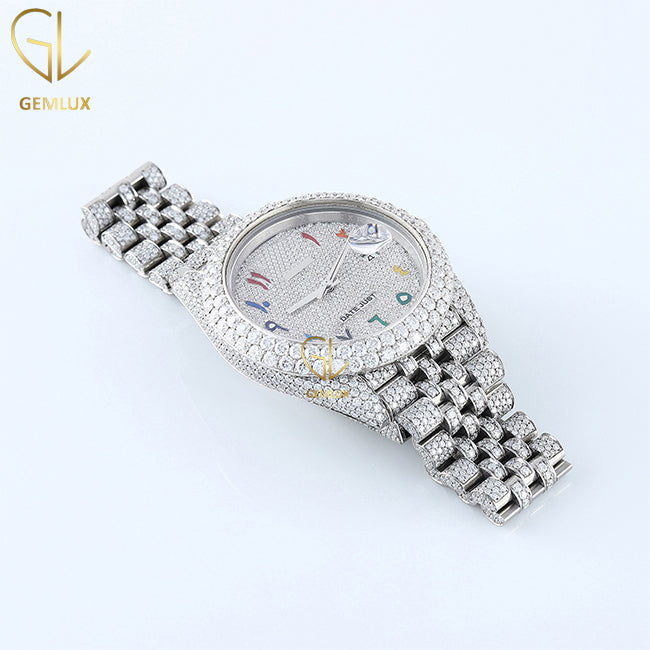 Iced Out Rainbow Arabic Dial D VVS Moissanite Diamond Watch