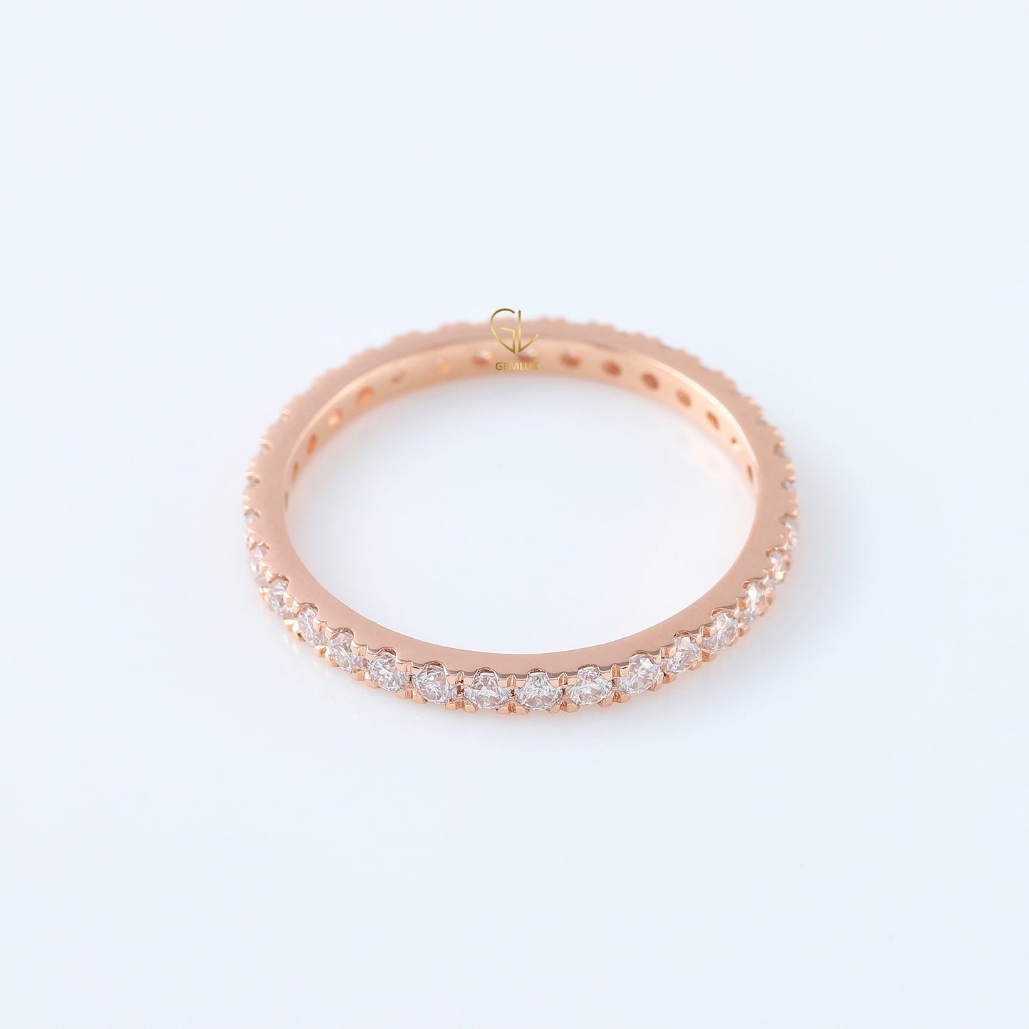 Round Cut Lab Grown Diamond Minimalist Eternity Wedding Band