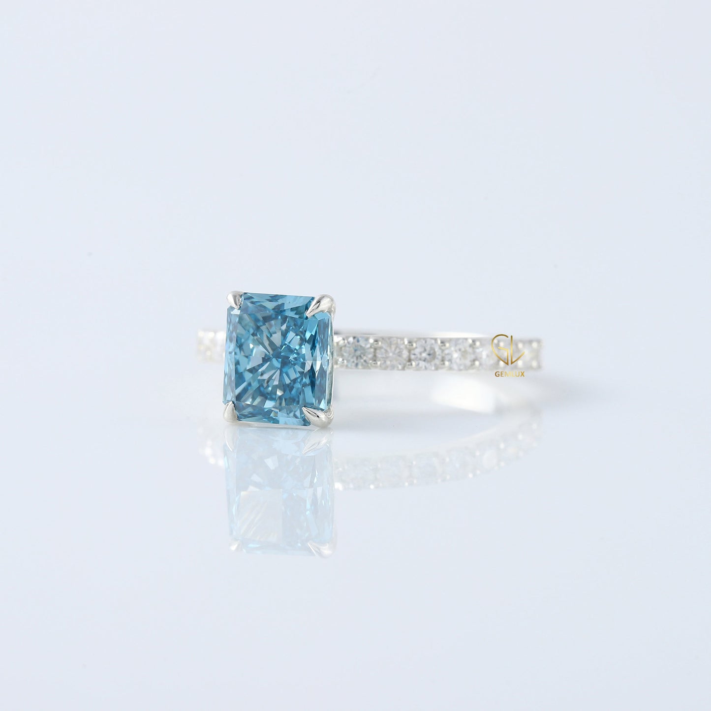 Blue Radiant Cut Lab Grown Classic Solitaire Diamond Engagement Ring