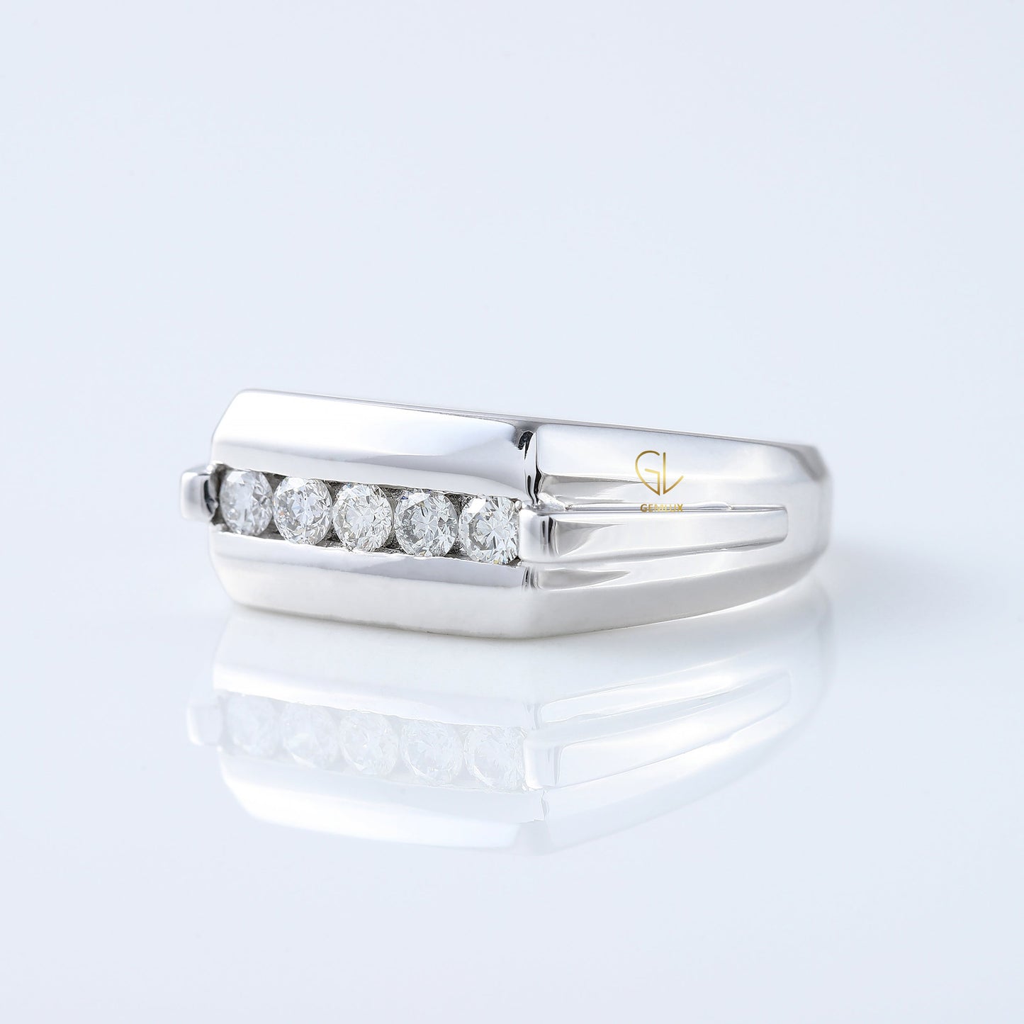 Five Stone Round Moissanite Channel Set Men's Engagement Ring