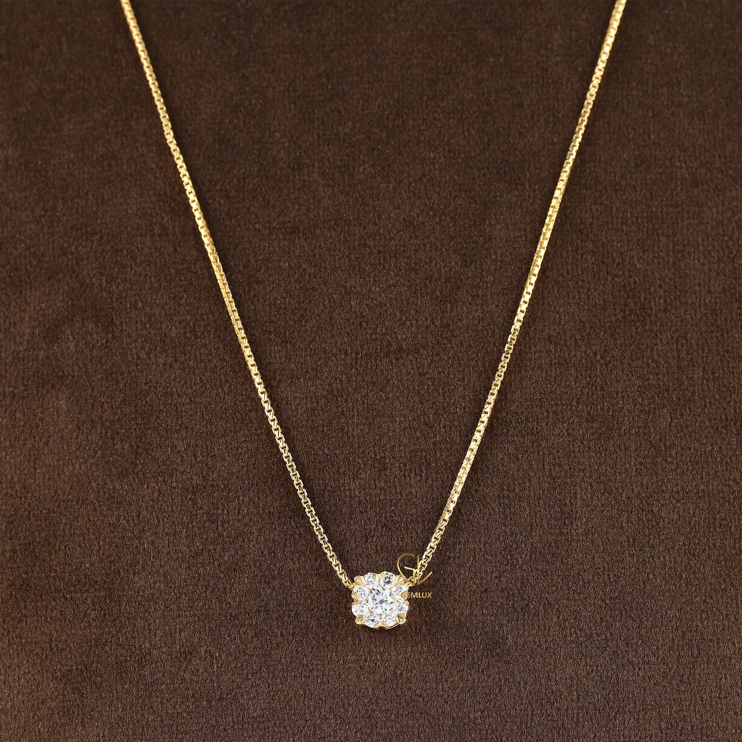 Round Cut Moissanite Floral Cluster Halo Pendant Necklace