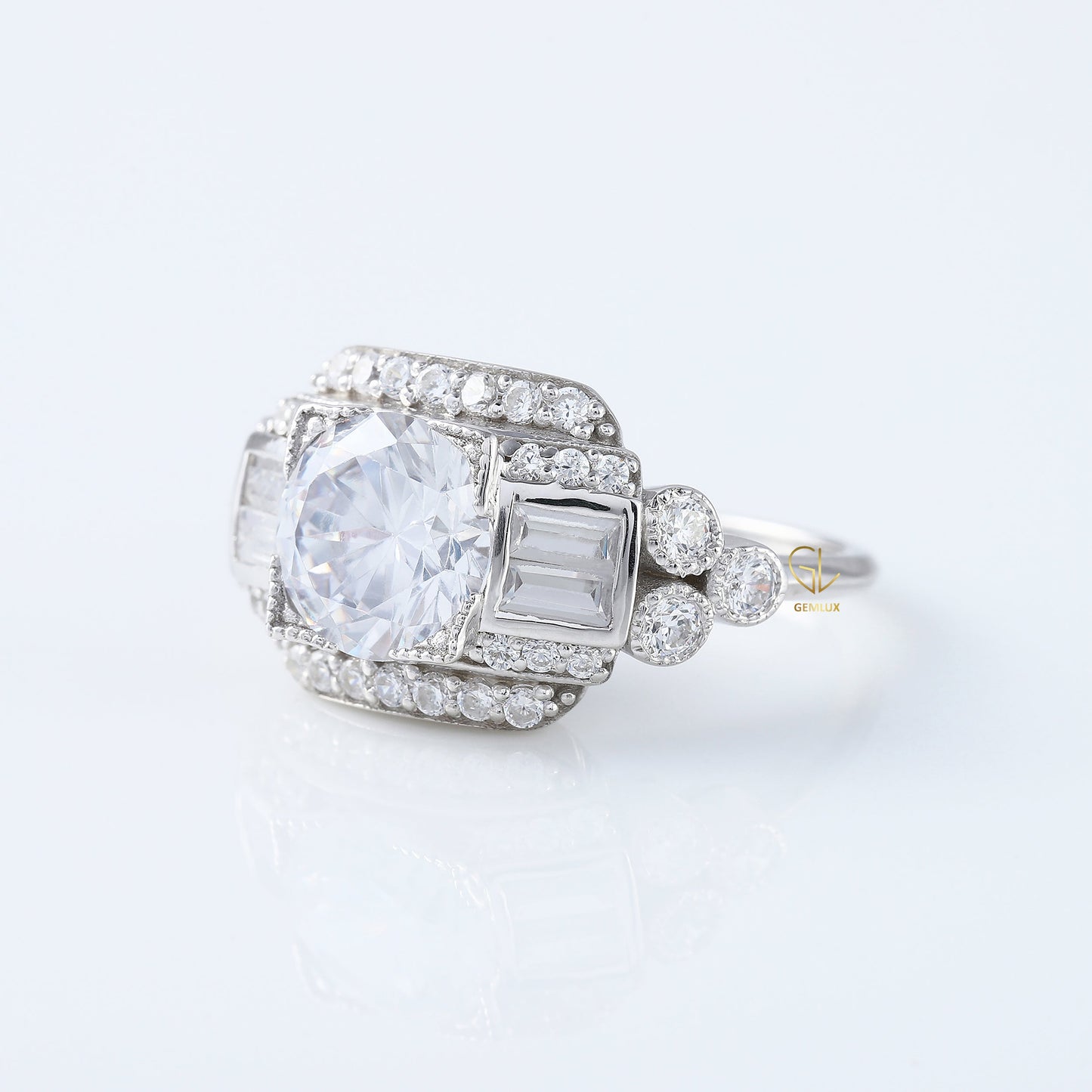 Vintage Art Deco Round Moissanite Diamond Antique Ring