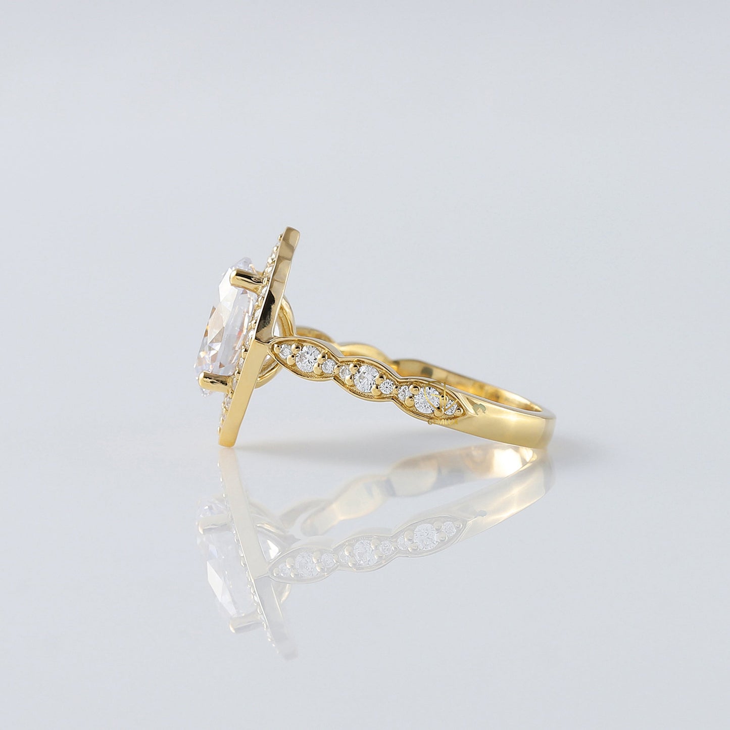 Oval Cut Moissanite Floral Halo Engagement Ring