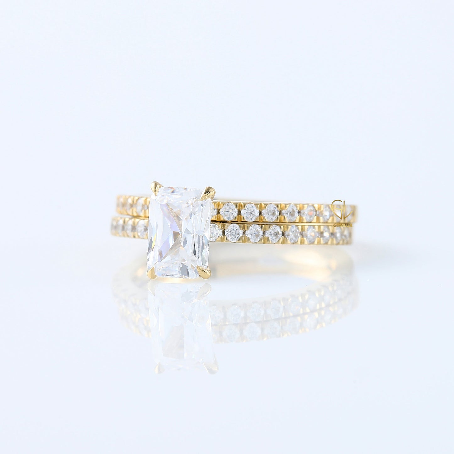 Radiant Cut Moissanite Solitaire With Accent Ring Set