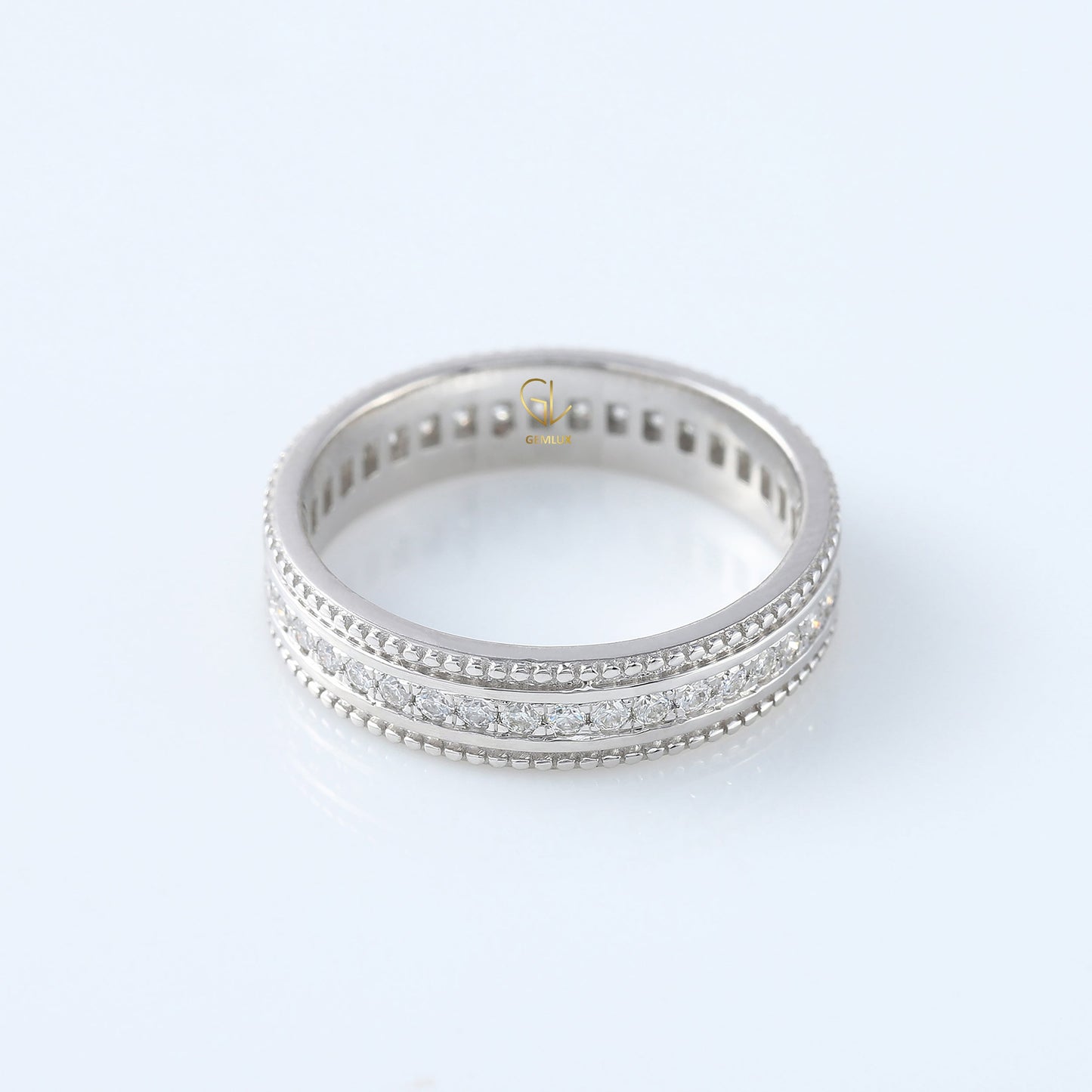Art Deco Round Moissanite Eternity Wedding Band