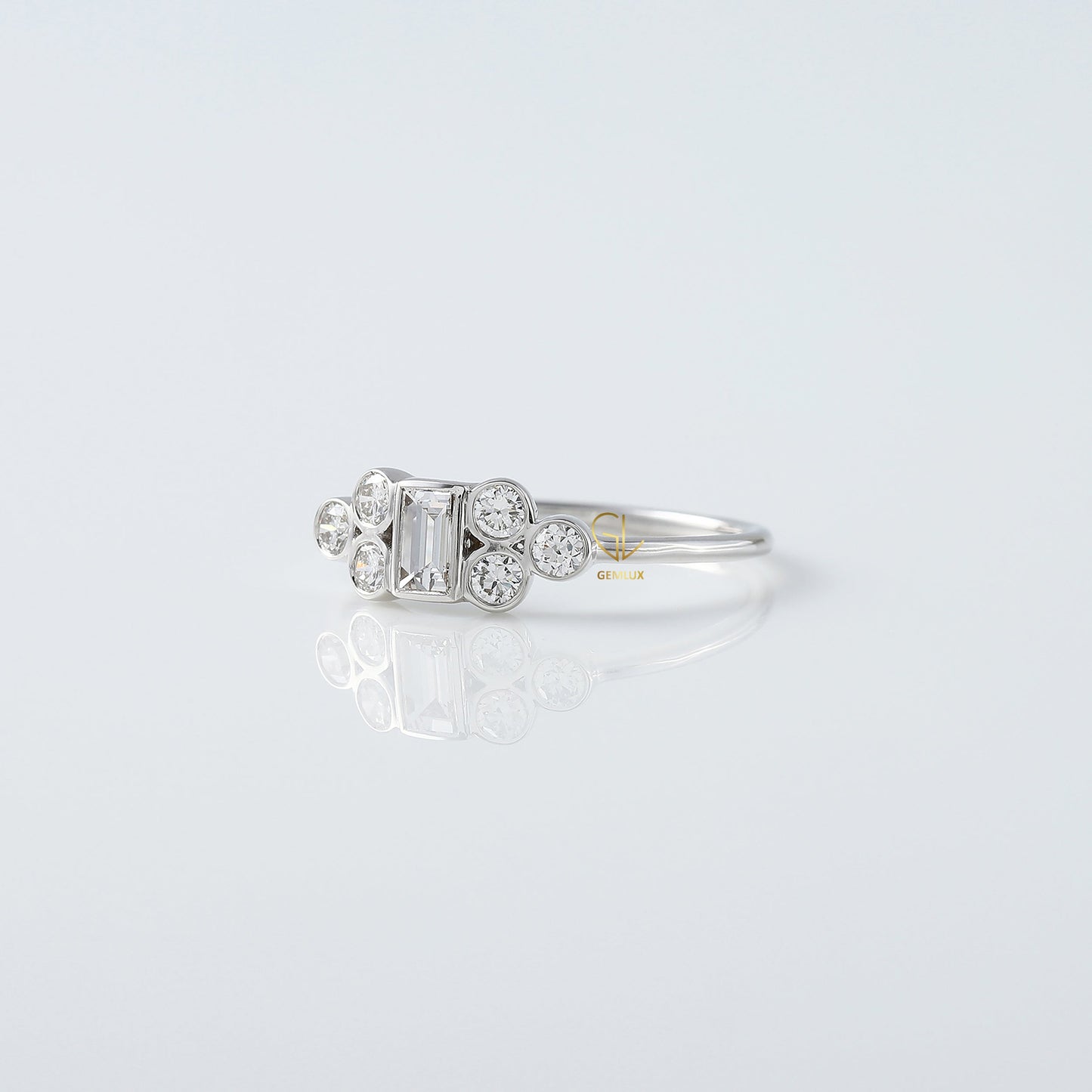 Seven Stone Emerald Cut Moissanite Delicate Engagement Ring