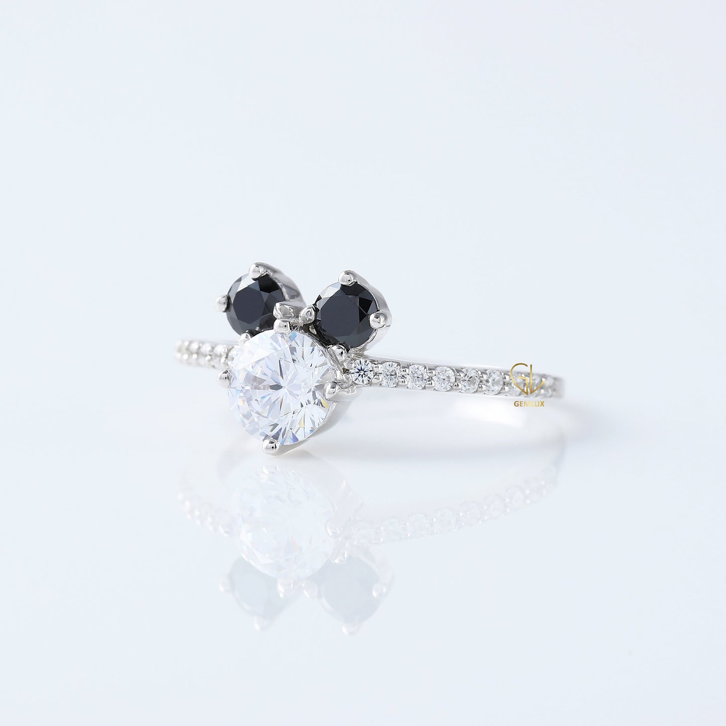 Round Moissanite Three Stone Mickey Mouse Ring