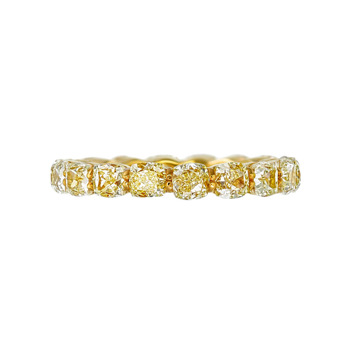 Yellow Color Cushion Cut Natural Diamond Eternity Wedding Band