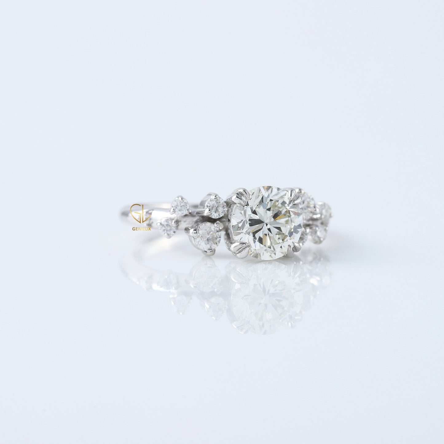 Round Cut Lab Grown Cluster Scattered Diamond Ring