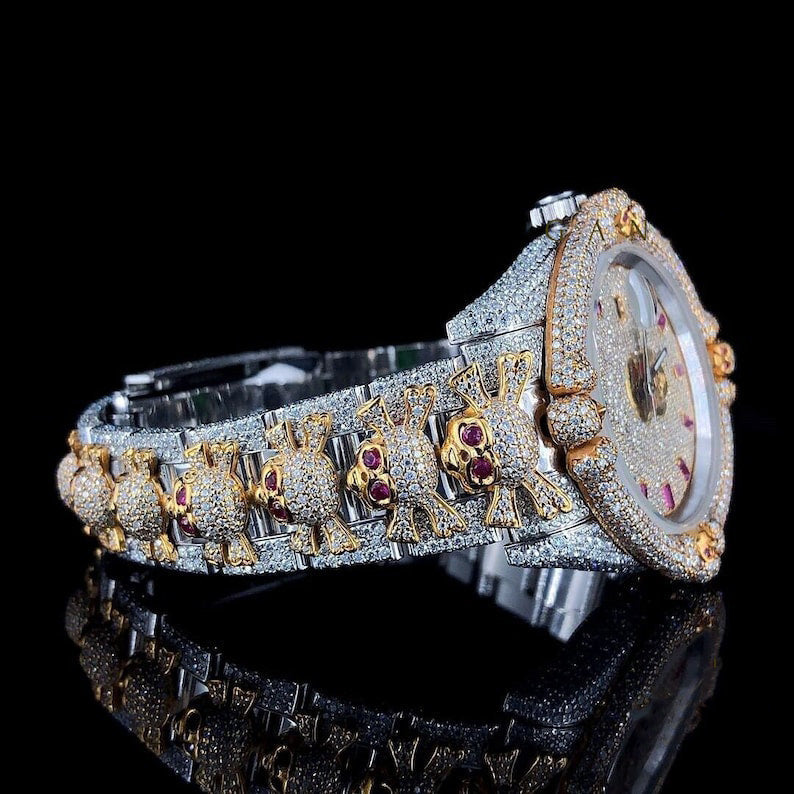 Customised Skull Design VVS Moissanite Diamond Hip Hop Watch For Men