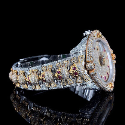 Customised Skull Design VVS Moissanite Diamond Hip Hop Watch For Men