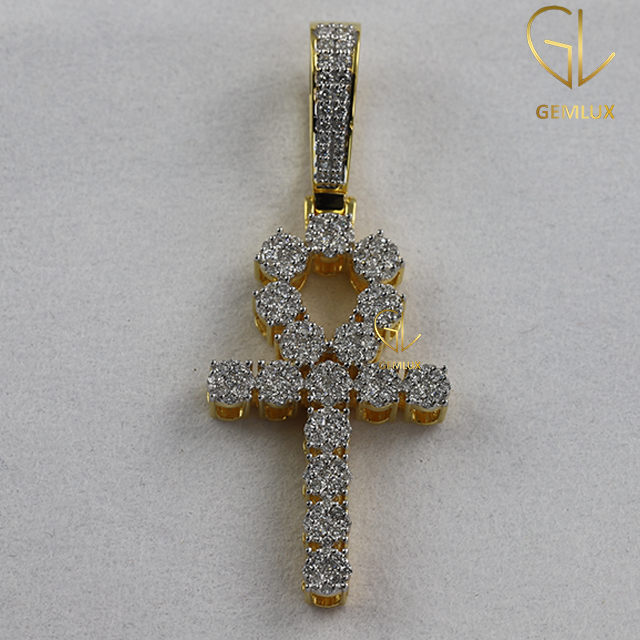 Round Cut Moissanite Egyptian Ankh Cross Pendant