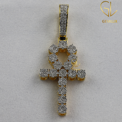 Round Cut Moissanite Egyptian Ankh Cross Pendant
