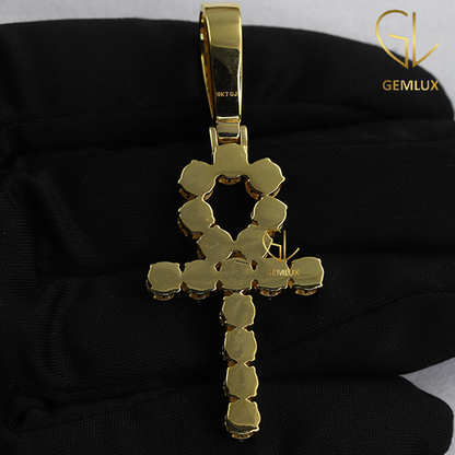 Round Cut Moissanite Egyptian Ankh Cross Pendant