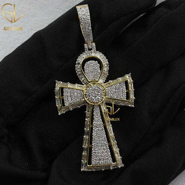 Bust Down Moissanite Diamond Cross Charm Pendant