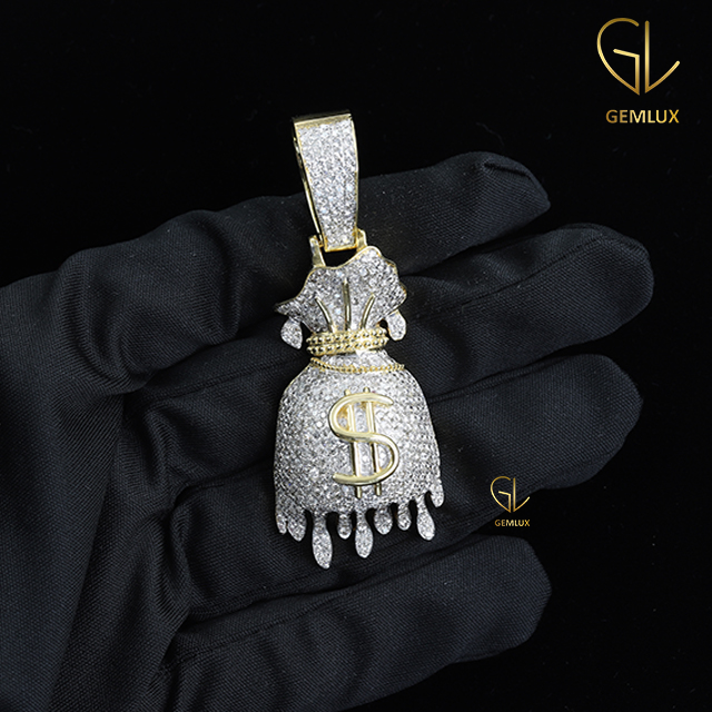 Stylish Fully Iced Out Drip Money Bag Dollar Sign Hiphop Pendant