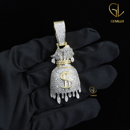 Stylish Fully Iced Out Drip Money Bag Dollar Sign Hiphop Pendant