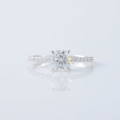 1.5 Ct Cushion Cut Lab Grown Solitaire With Accent Ring