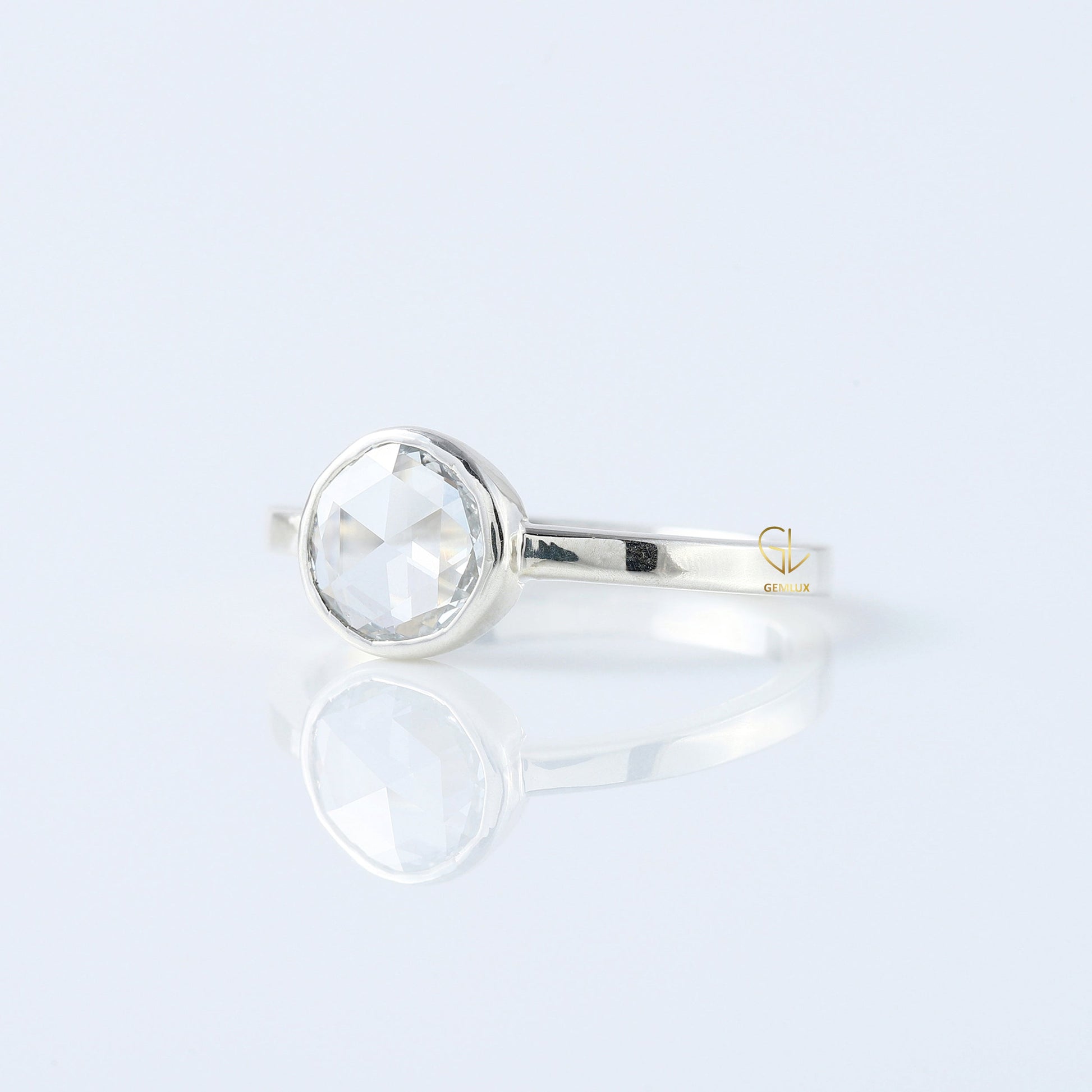 1 Ct Rose Cut Round Diamond Solitaire Ring - Bezel Set