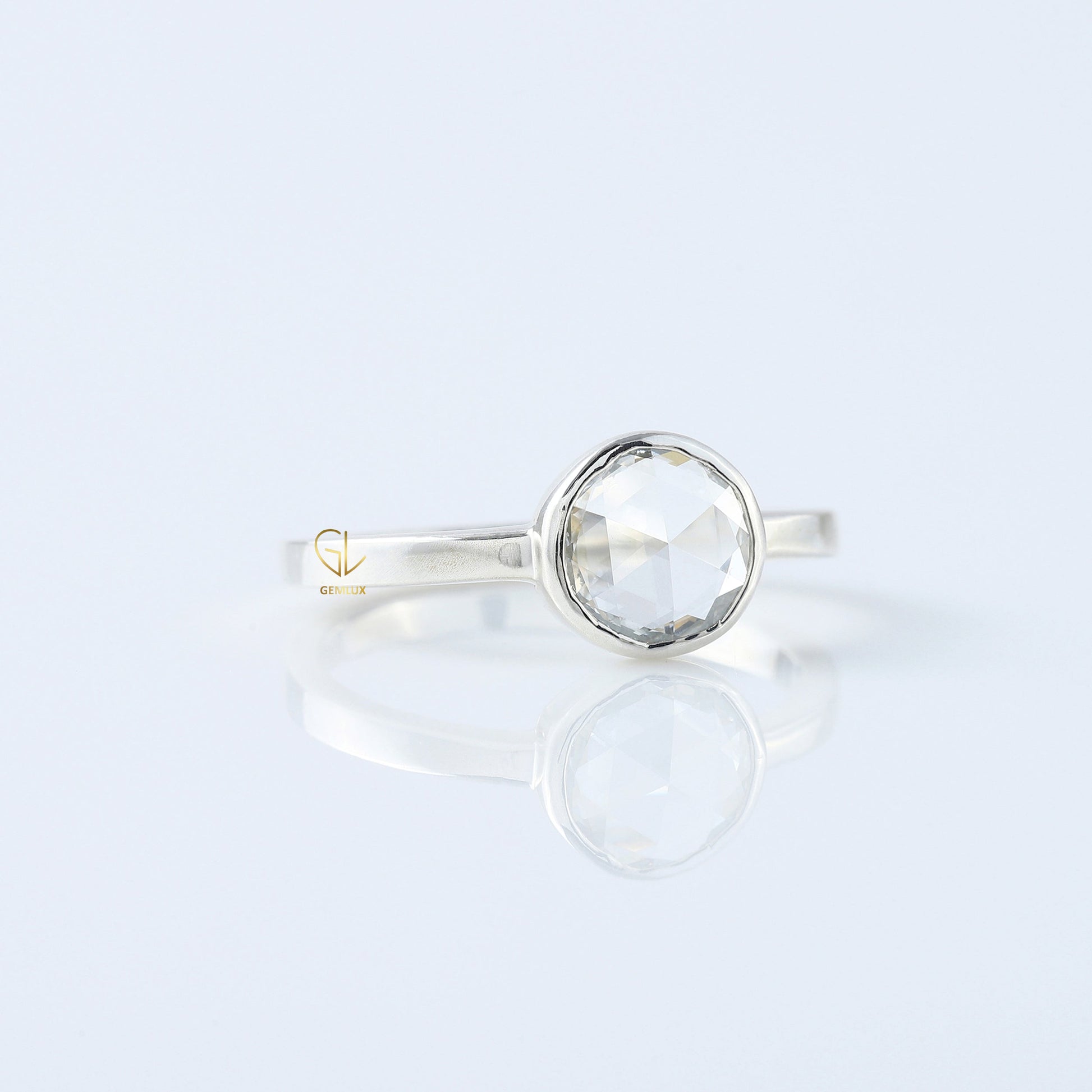 1 Ct Rose Cut Round Diamond Solitaire Ring - Bezel Set