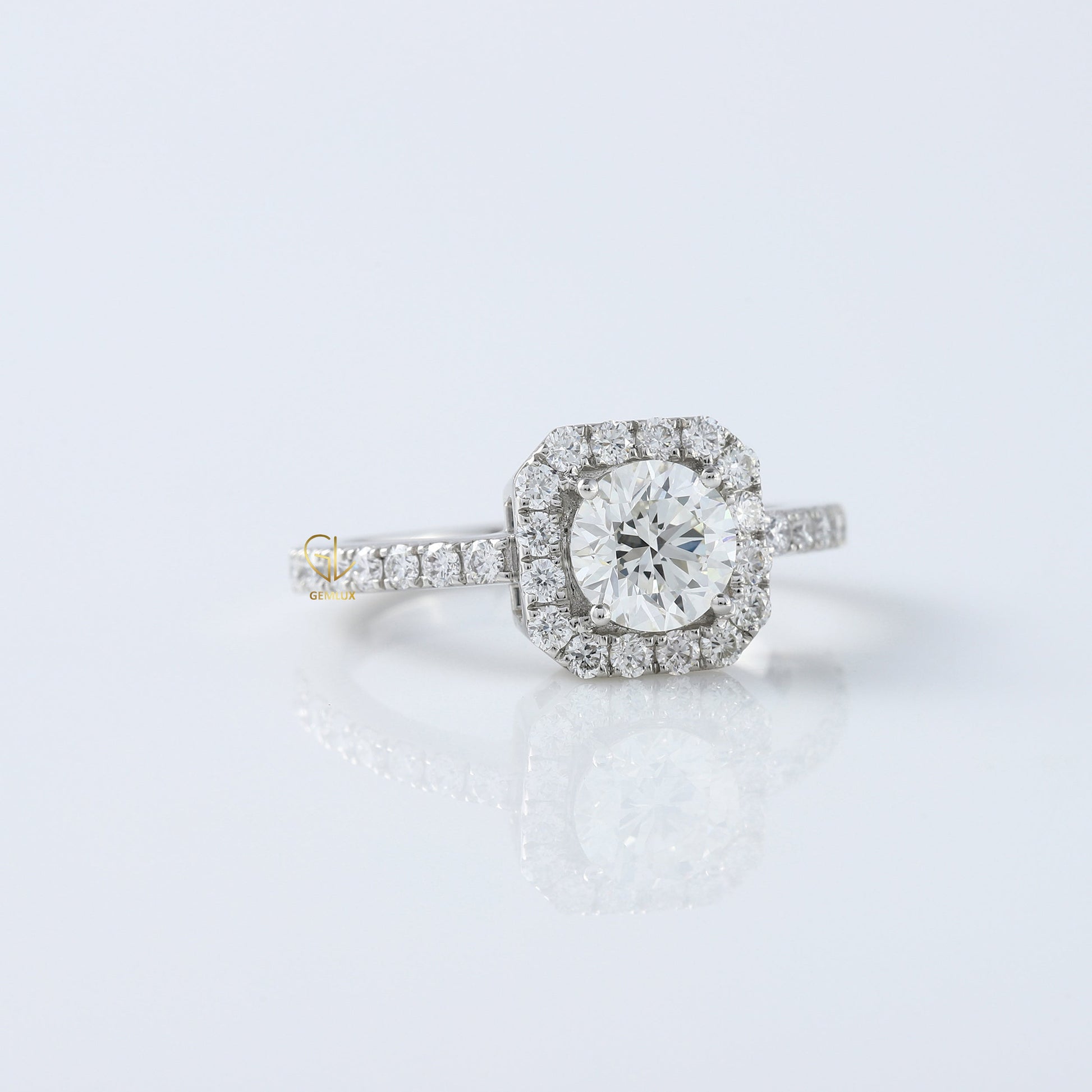 1 Ct Round Cut Lab Grown Diamond Halo Engagement Ring