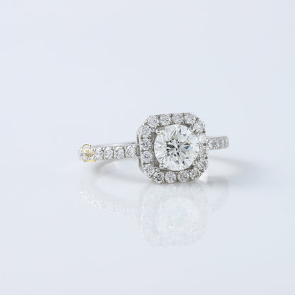 1 Ct Round Cut Lab Grown Diamond Halo Engagement Ring