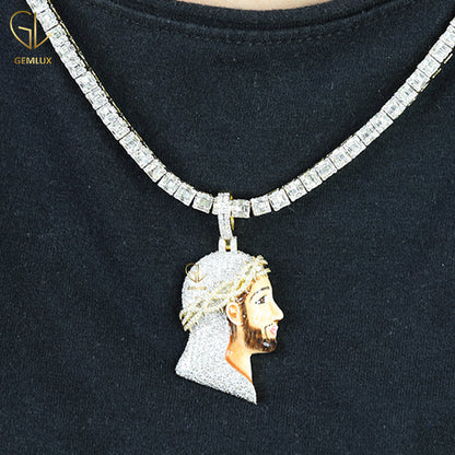 Iced Out Big Cross Crown Jesus Enamel Pendant Mens