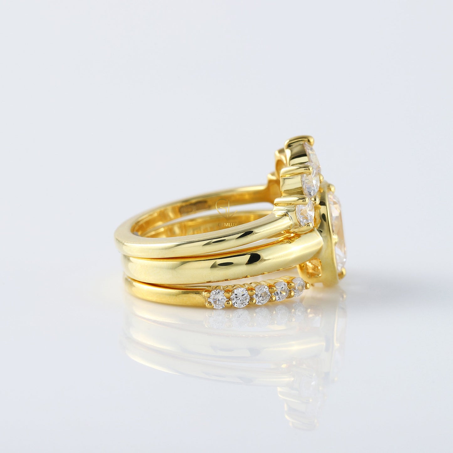 2ct Elongated Cushion Moissanite Diamond Trio Ring Set