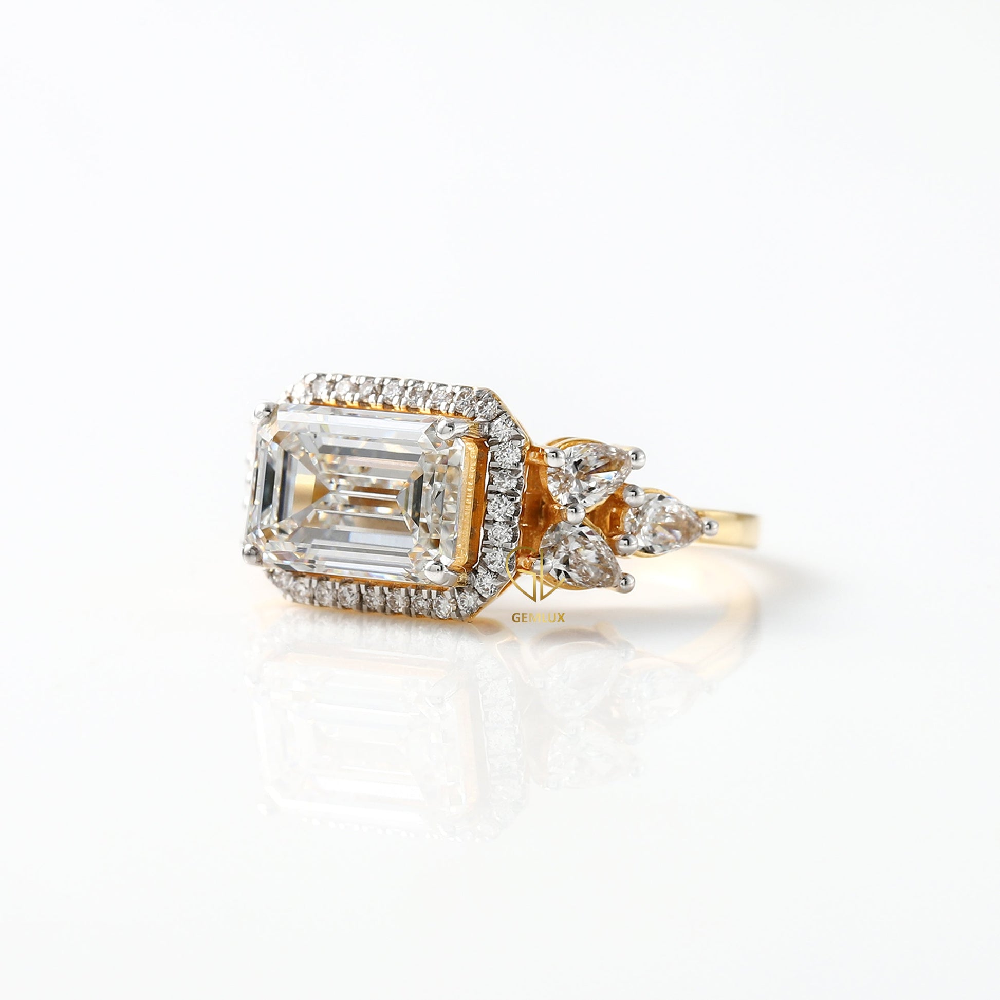3 Ct Emerald Cut Moissanite Halo Engagement Ring