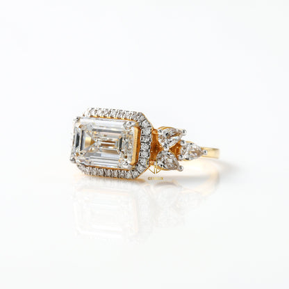 3 Ct Emerald Cut Moissanite Halo Engagement Ring