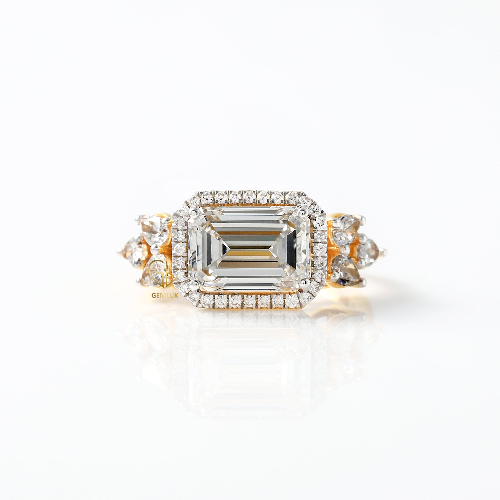 3 Ct Emerald Cut Moissanite Halo Engagement Ring