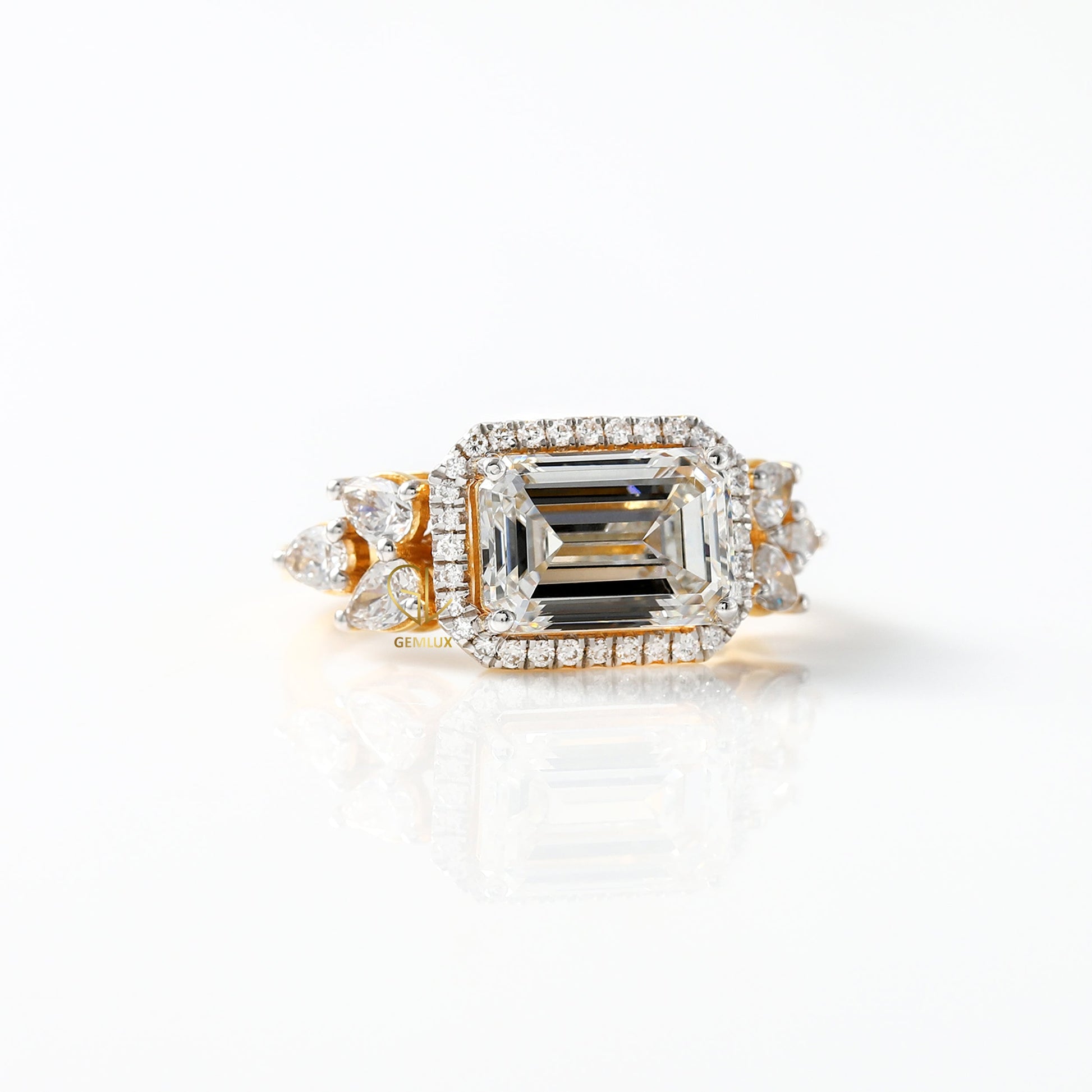 3 Ct Emerald Cut Moissanite Halo Engagement Ring