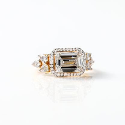 3 Ct Emerald Cut Moissanite Halo Engagement Ring