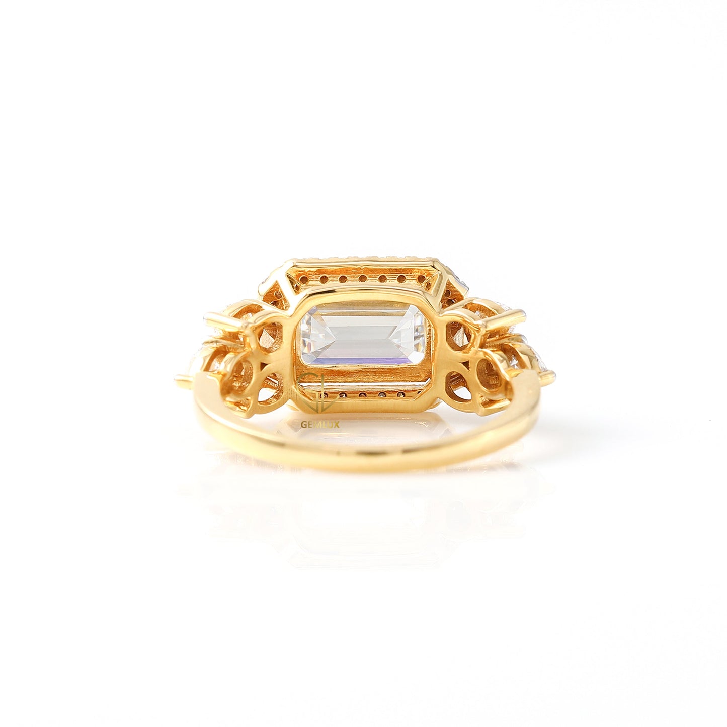 3 Ct Emerald Cut Moissanite Halo Engagement Ring