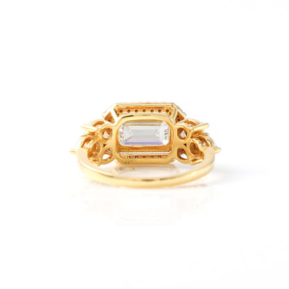 3 Ct Emerald Cut Moissanite Halo Engagement Ring