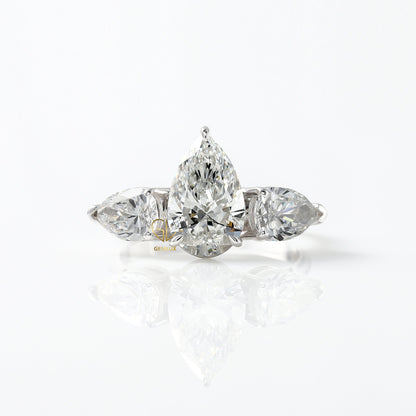 3 Ct Pear Cut Lab Grown Diamond Three Stone Ring