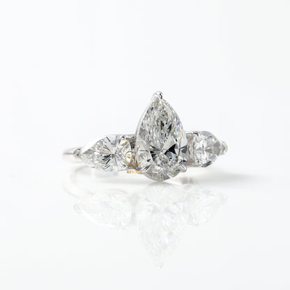 3 Ct Pear Cut Lab Grown Diamond Three Stone Ring