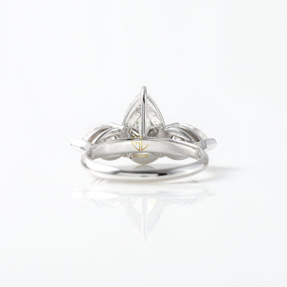 3 Ct Pear Cut Lab Grown Diamond Three Stone Ring