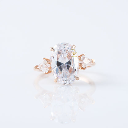 3 Ct Oval Cut Lab Grown ring, Three Stone oval cut Engagement Ring