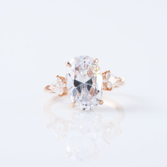 3 Ct Oval Cut Lab Grown ring, Three Stone oval cut Engagement Ring