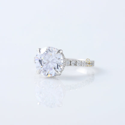 4ct Round Cut Lab Grown Diamond Accent Ring - Hidden Halo