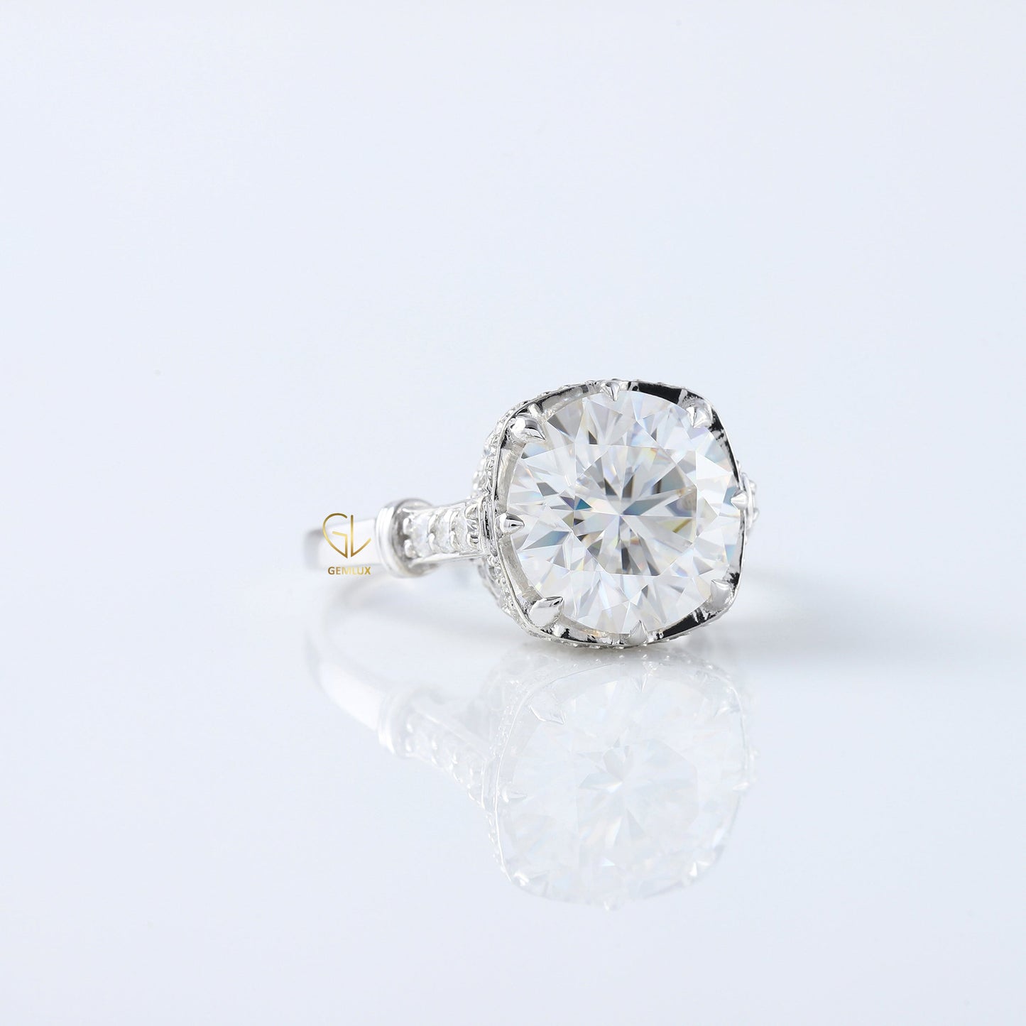 5 Ct Round Cut Lab Grown Diamond Art Deco Ring