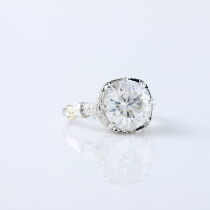 5 Ct Round Cut Lab Grown Diamond Art Deco Ring